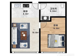 滨江一室一厅一卫精装83方公寓出租，价格3800元/月，机不