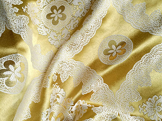 低转全新金色全金线缎面织锦提花窗帘1副