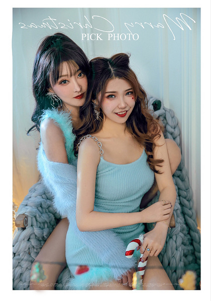 高级合照写真蓝色圣诞节