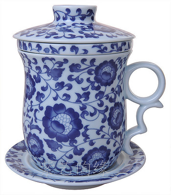 台湾建窑 青花瓷茶杯陶瓷杯子过滤胆 青花瓷3342 高档礼品杯子