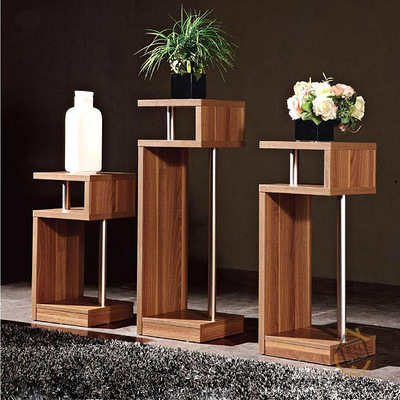 正宜家居 浅胡桃板式家具 花架 中高低花架jj006