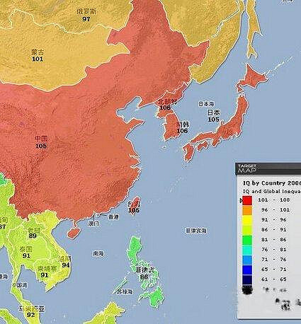 全球平均智商分布图 这三国人最聪明
