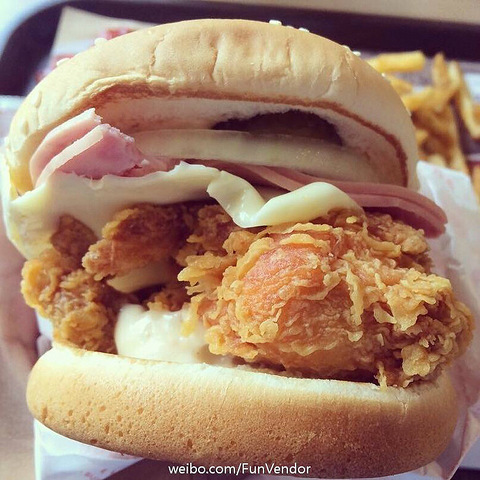 food#双重芝士火腿炸鸡腿肉汉堡 一
